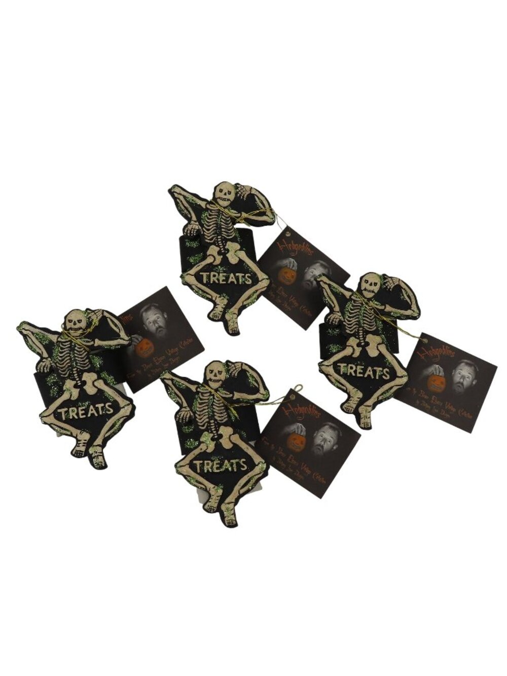 Bethany Lowe Hobgoblins Bruce Elsass Set 4 Skeleton Glittered Napkin Rings NEW